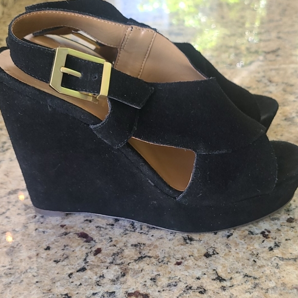 EUC Black suede wedge sandals - Picture 2 of 11